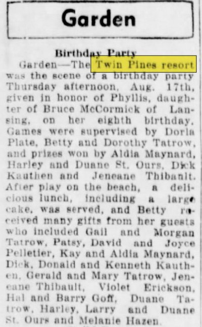 Twin Pines Resort - Aug 22 1944 Article